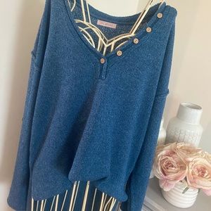 Denim blue v-neck sweater.